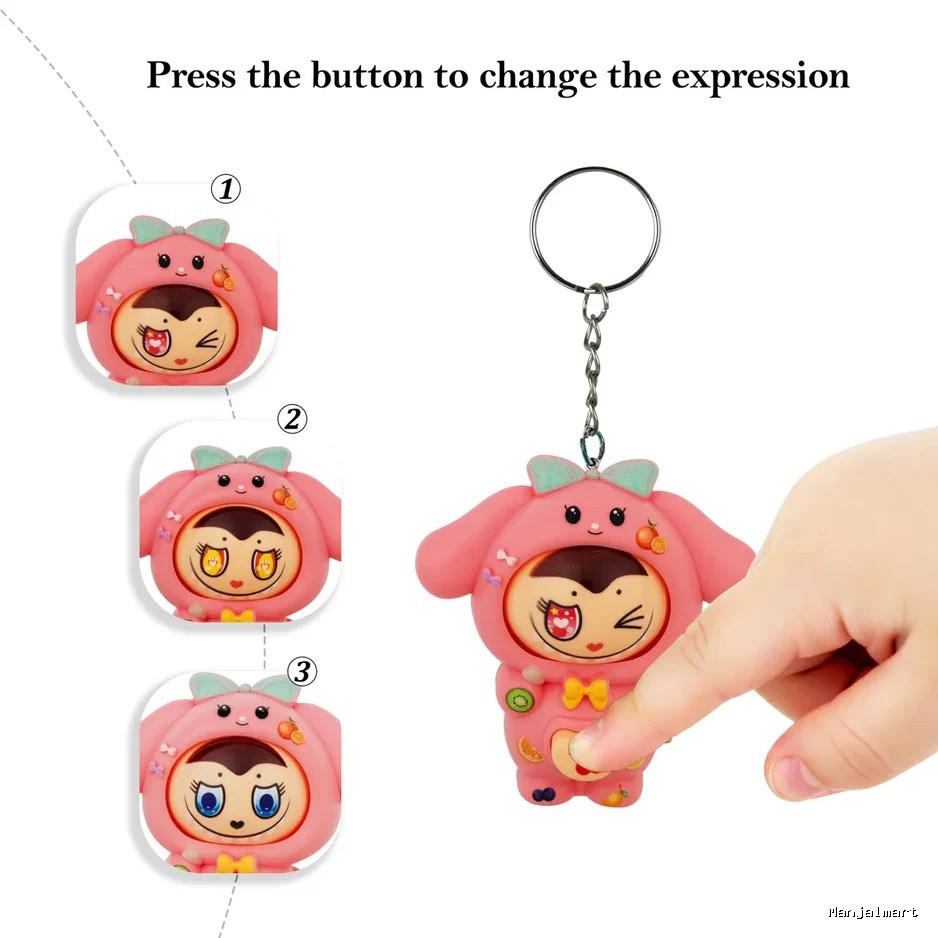 Face Changing Keychain - 3.5 x 3 inches | Cute Cartoon Toy Key Ring / Key Holder for Kids & Bag Accessories